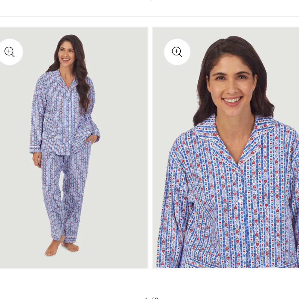 Land of Salzburg Classic Blue Tyrolean Stripe Flannel Pajamas Set S